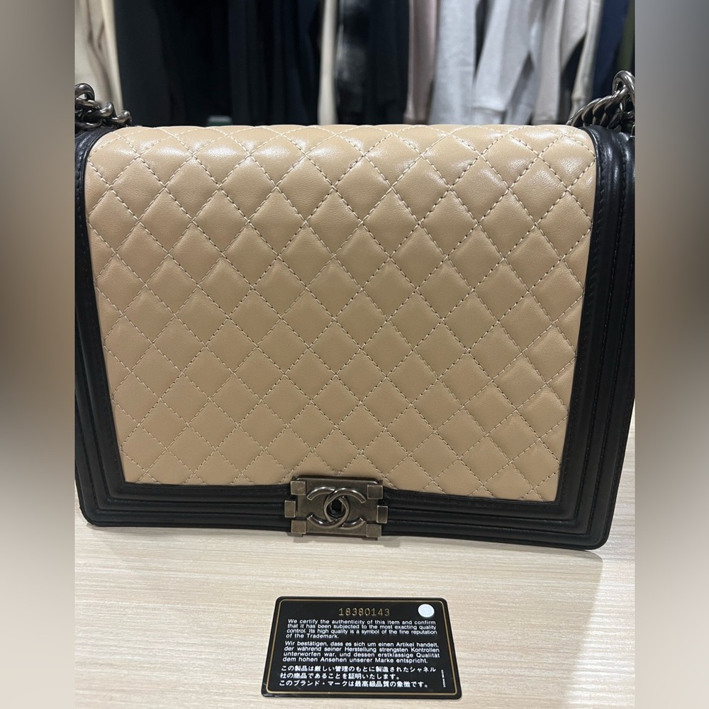 Chanel black and beige boy bag